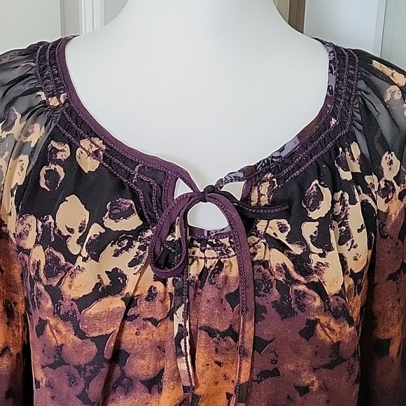 Max Studio Sheer Tunic Floral Womens Orange & Purple Dess Size Small - Picture 3 of 10